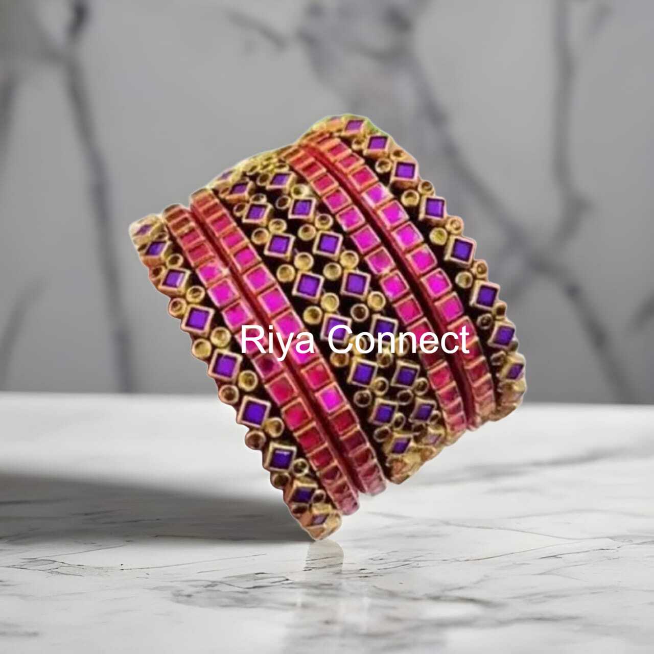 Purple & Rani Pink Combo Silk Thread Kundan Bangles